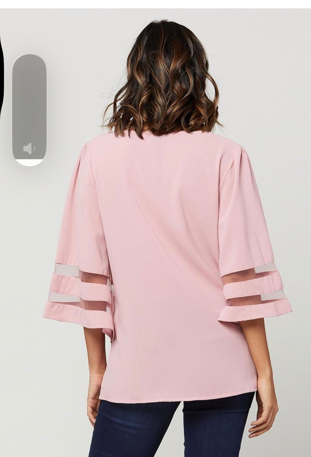 Conceited Brand Blush Pink V-Neck Blouse with Sheer Sleeve Detail