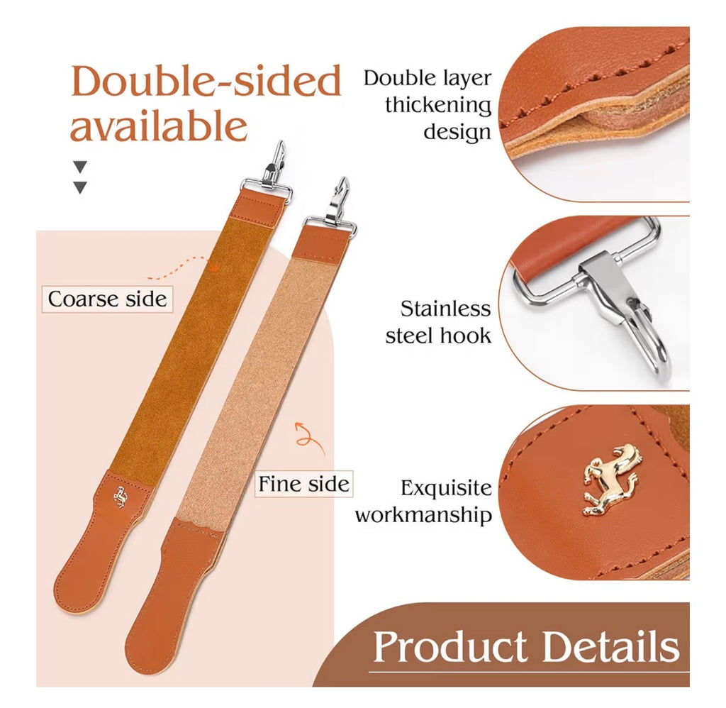 Leather Straight Razor Strop with Gold Horse Detail – Professional Barber Sharpening Strop