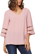 Conceited Brand Blush Pink V-Neck Blouse with Sheer Sleeve Detail