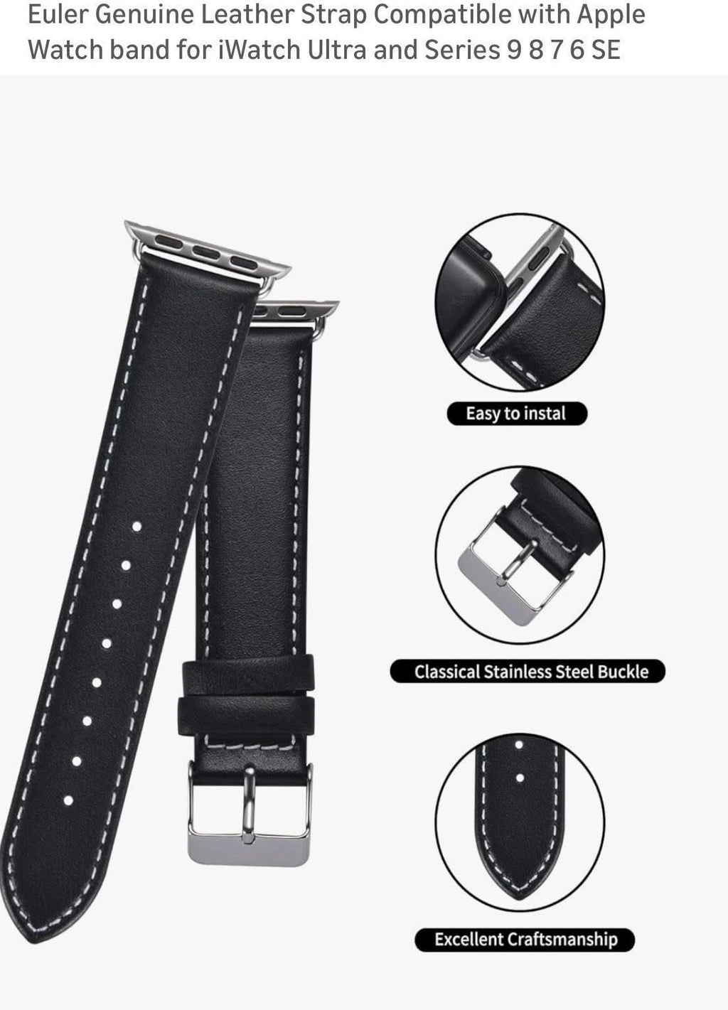 Euler apple watch strap. Black 
(38,40,41mm)