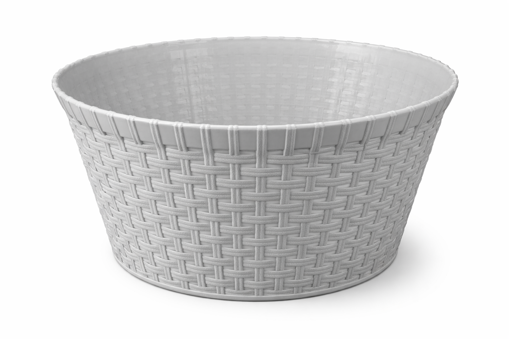 Round Woven Plastic Storage Basket – Gray -White | Food-Safe & Dishwasher Safe