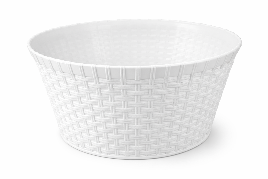 Round Woven Plastic Storage Basket – Gray -White | Food-Safe & Dishwasher Safe