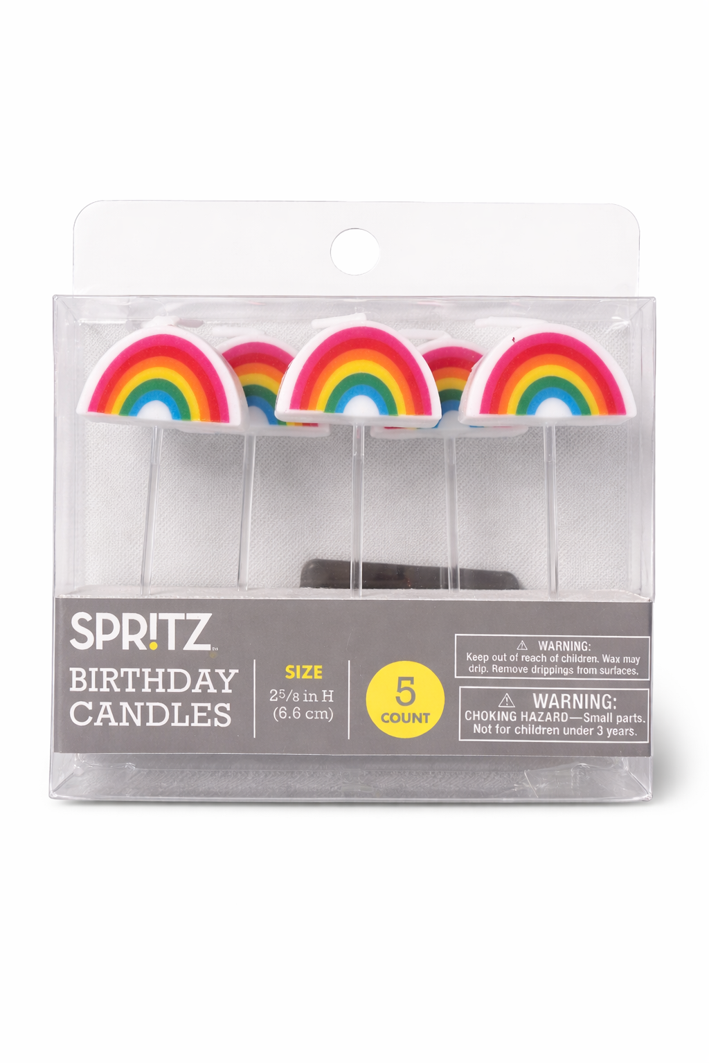 Spritz Rainbow Birthday Candles – 5 Count Multicolor Cake Toppers (2.6” Party Candles)