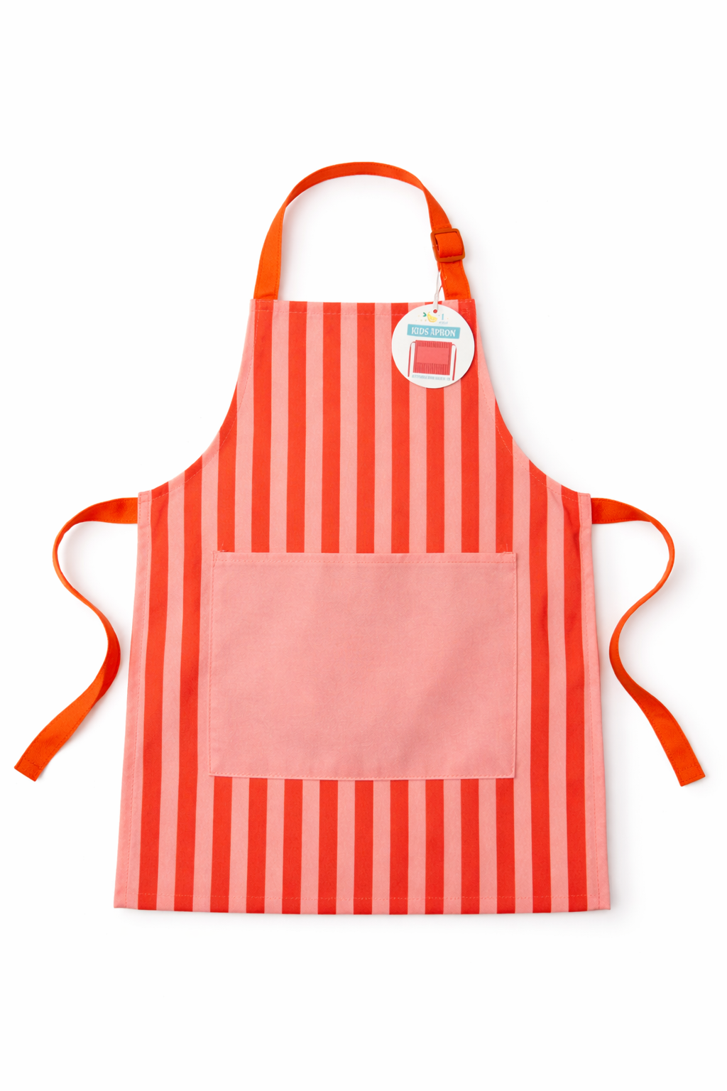 Kids Orange & Pink Striped Apron with Pocket – Adjustable Children’s Cooking & Craft Apron (Ages 5–12)
